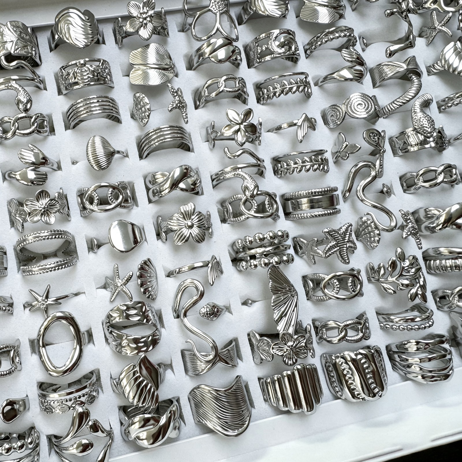 50/100PCS Stainless Steel Boho Adjustable Finger Ring Trendy Stackable Jewelry
