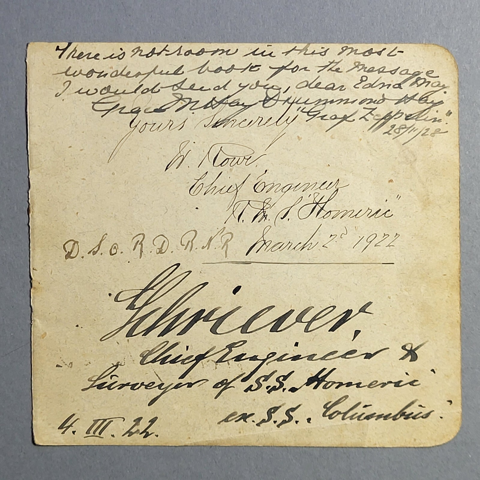 Signed - Lady Drummond Hay - Page from Autograph book 11/28/1928 Graf Zeppelin
