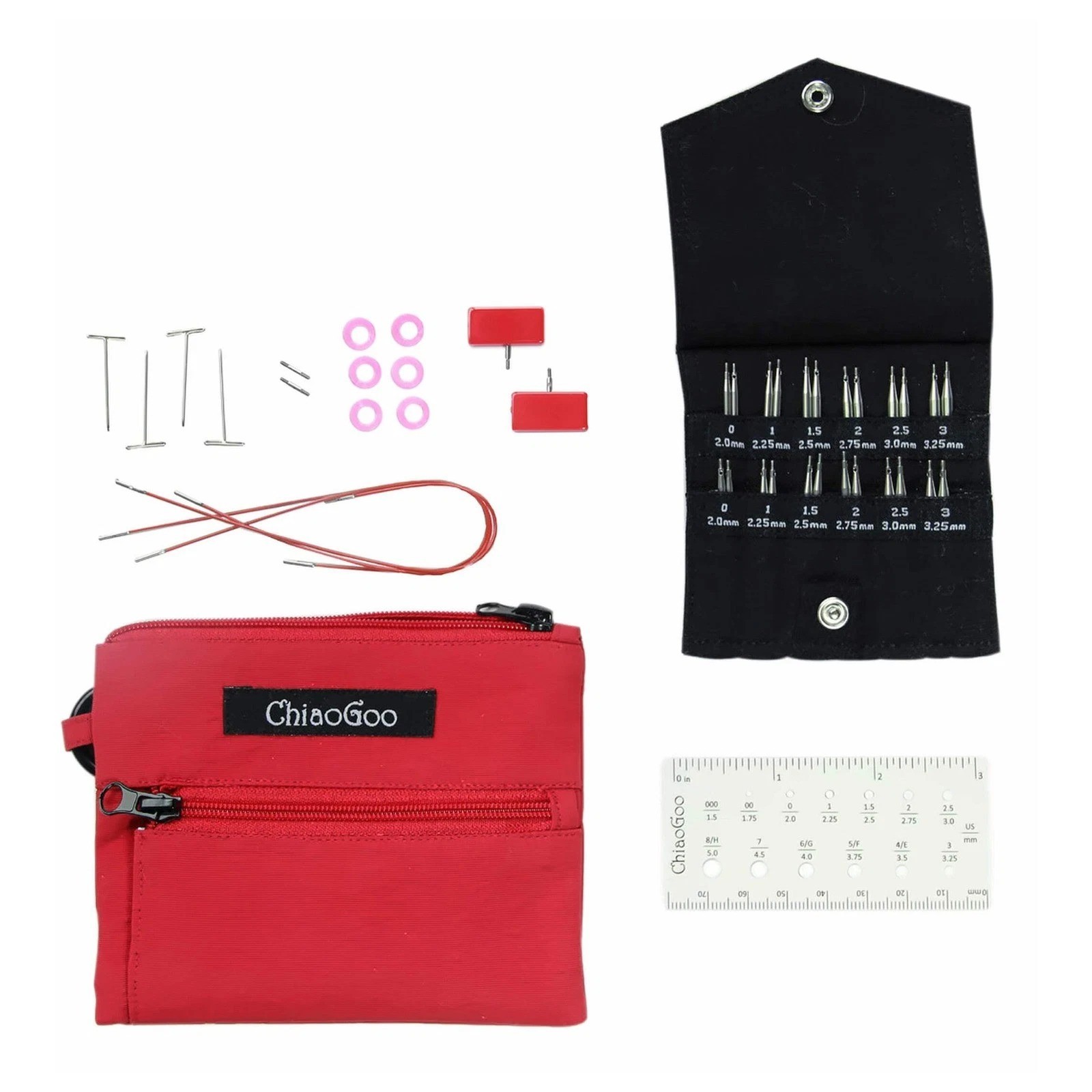 GENUINE ChiaoGoo TWIST Shorties (Red) Mini Set (6 sizes each: 2 + 3 inch tips)