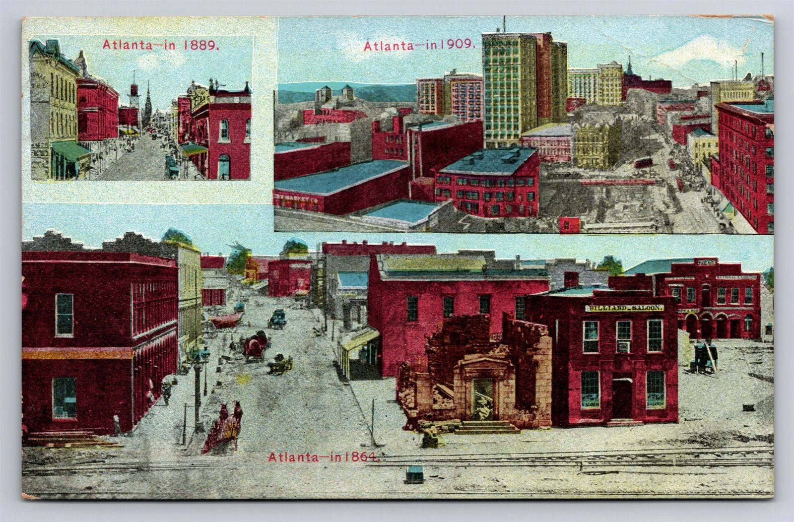 Postcard GA Atlanta Georgia As Viewed From 1864, 1889 and 1909 City Growth AF24
