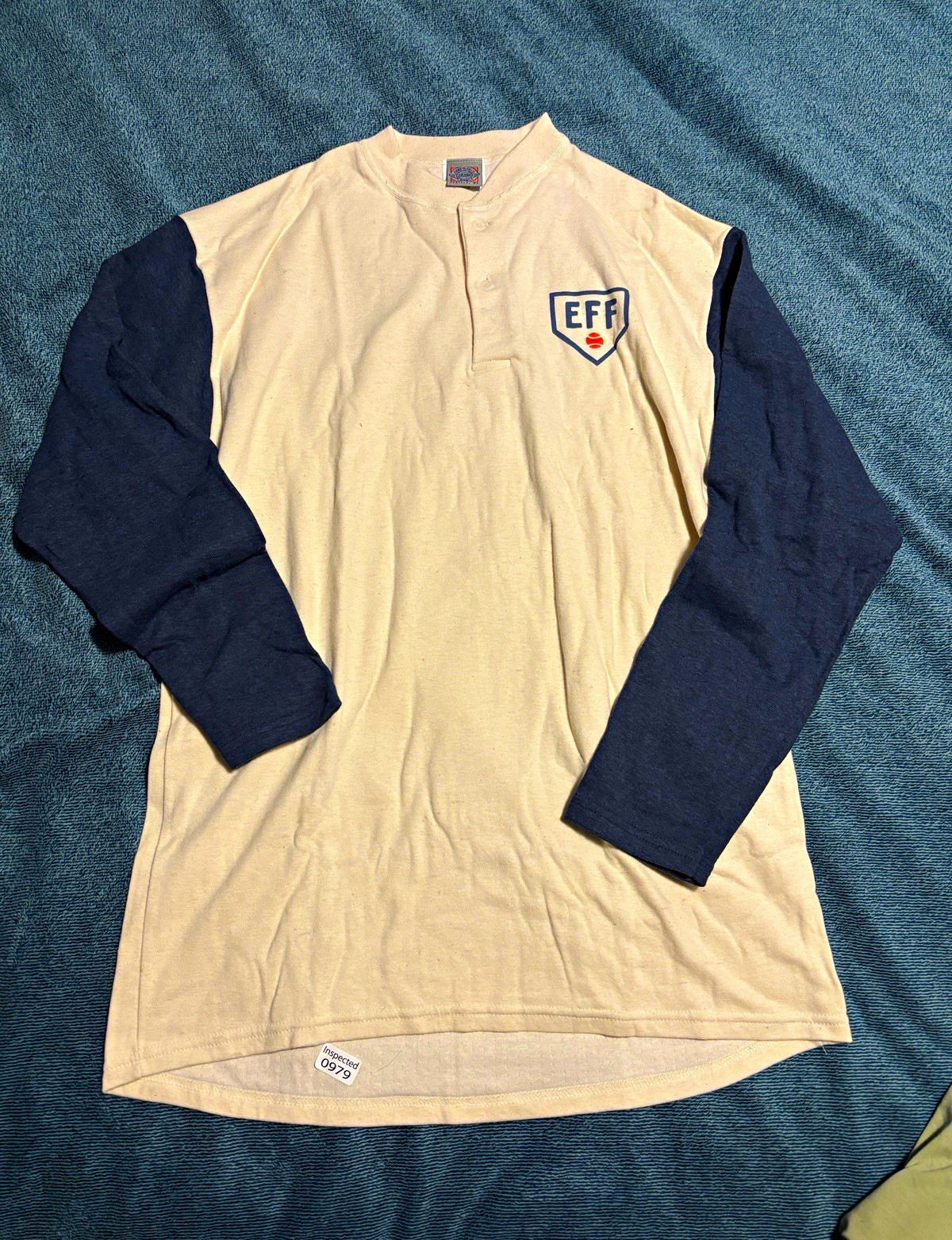 Ebbets Field Flannels fungo Baseball Shirt White w/ Navy Sleeves Size L
