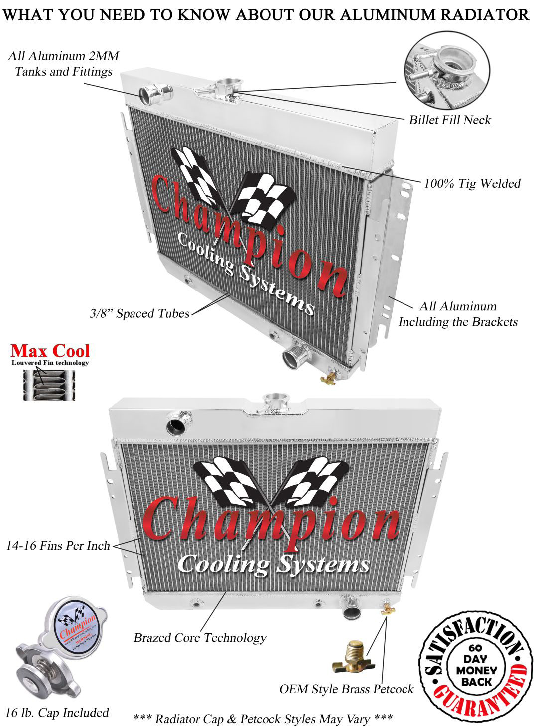 1964-1967 Chevy Chevelle All Alum 3 Row Core KR Champion Radiator