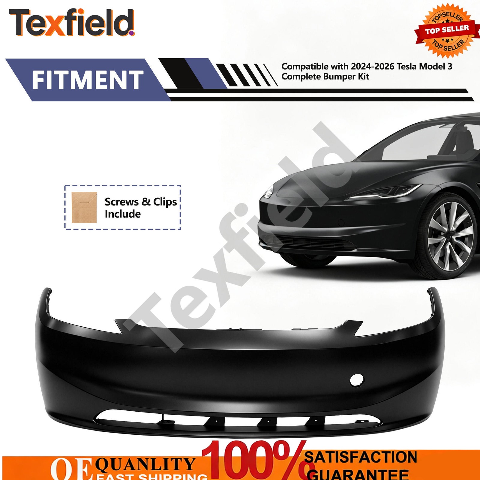Fits 2023.9+ Tesla Model 3 Bumper Cover Front 2013442-S0-G