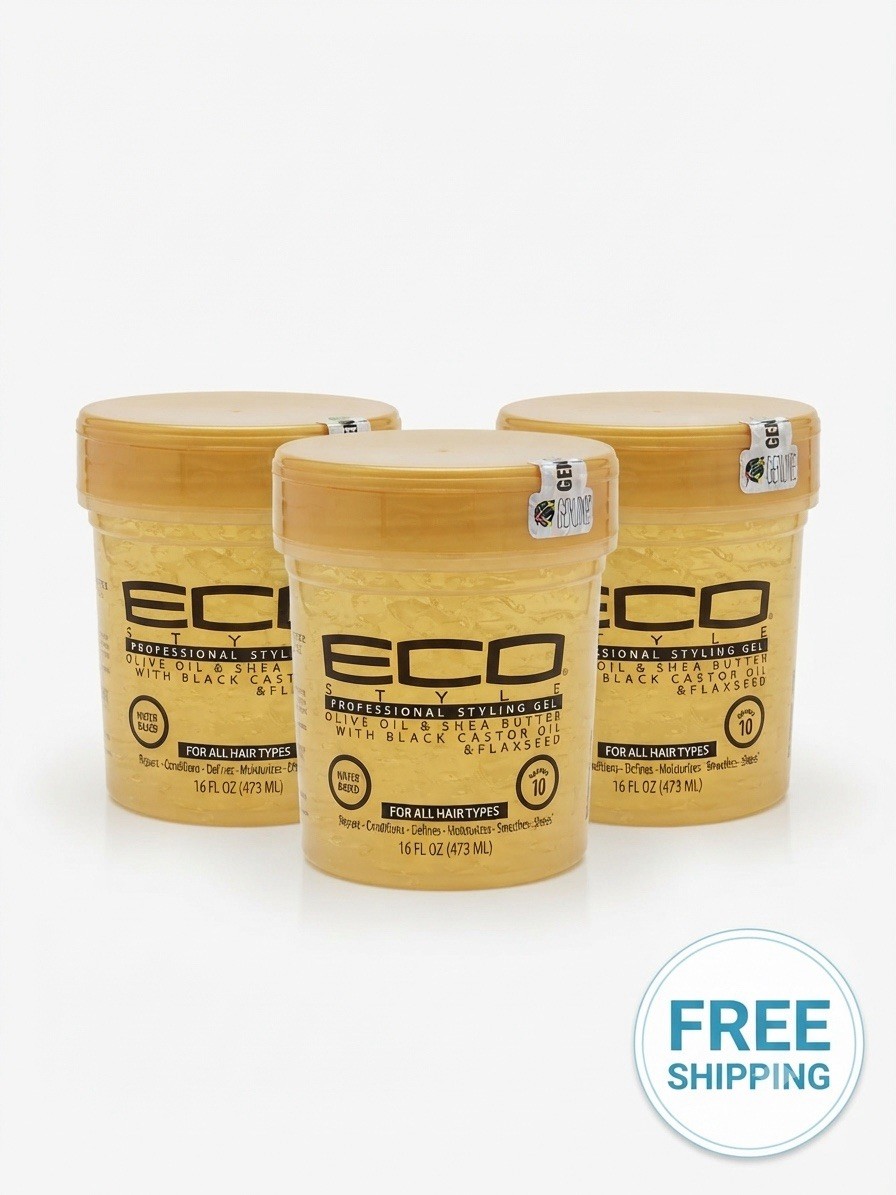 ECO Style Styling Gel Olive Oil & Shea Butter w/Black Castor Oil, 16oz, 3 Pack
