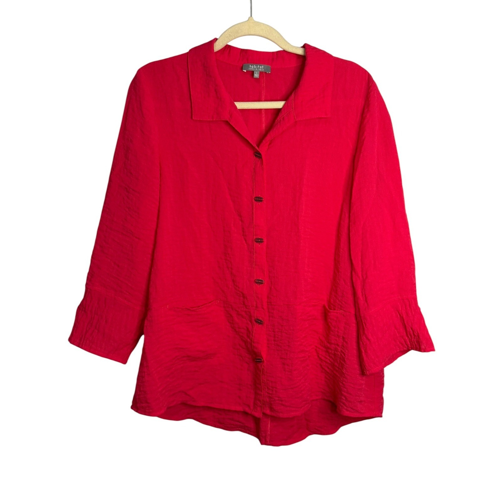Habitat Blouse Women\'s Large Office 3/4 Sleeves Button Front Pink Red