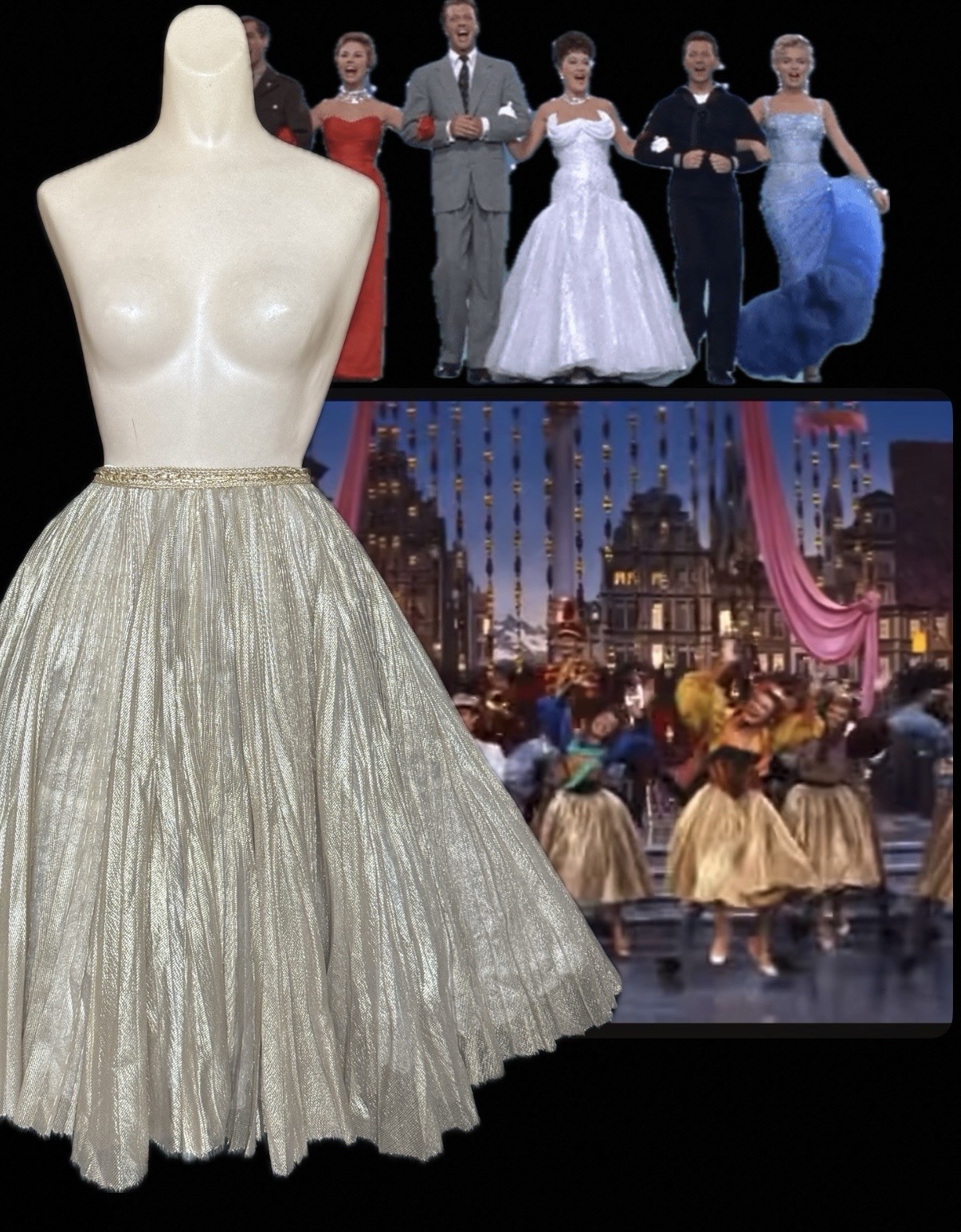 Vtg 50s There’s No Business Like Show Business Skirt Screen Worn Gold Lame Skirt