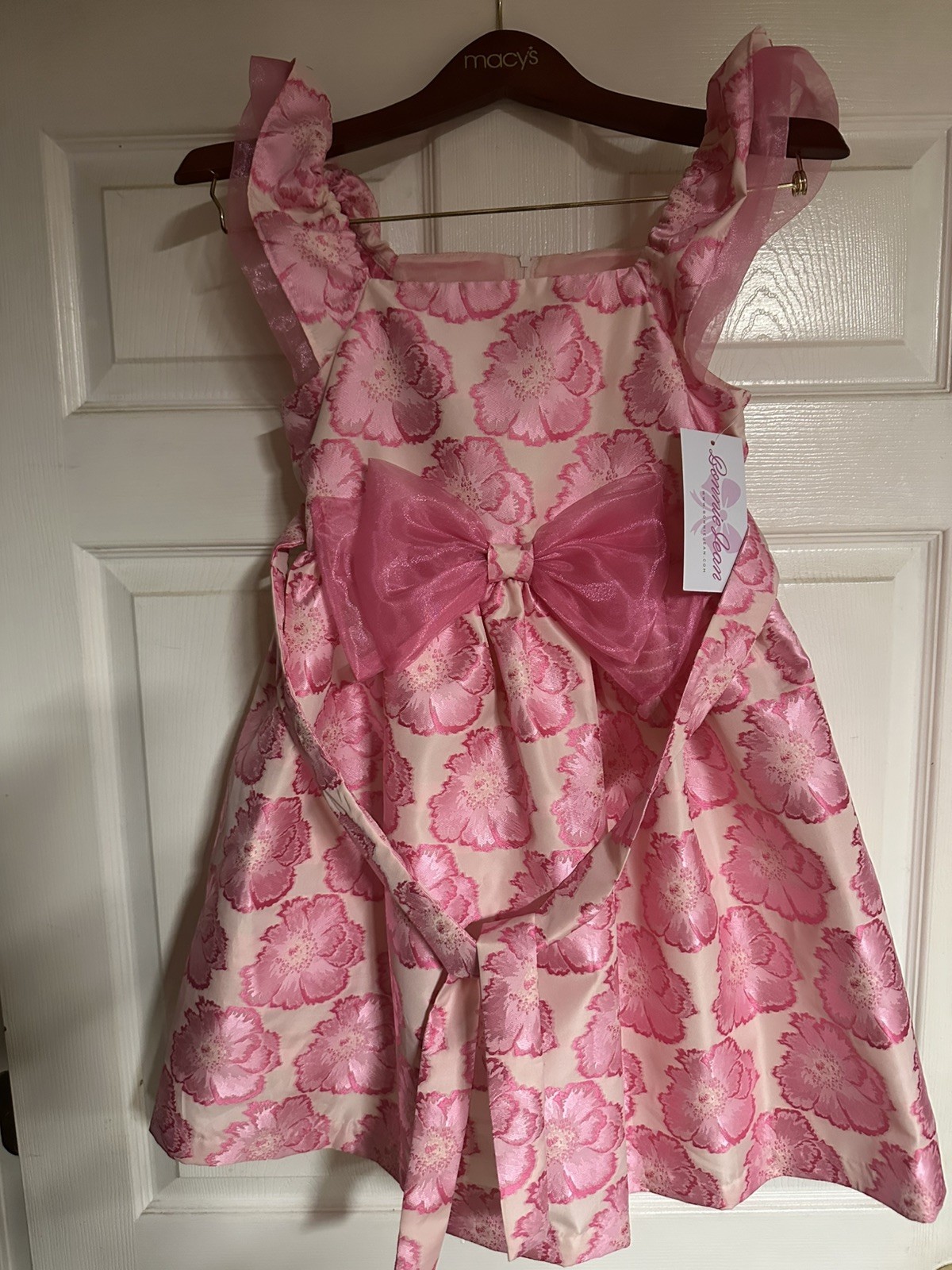 NWT Bonnie Jean Girls 12 Pink Floral Jacquard Dress Special Occasion Bow Front