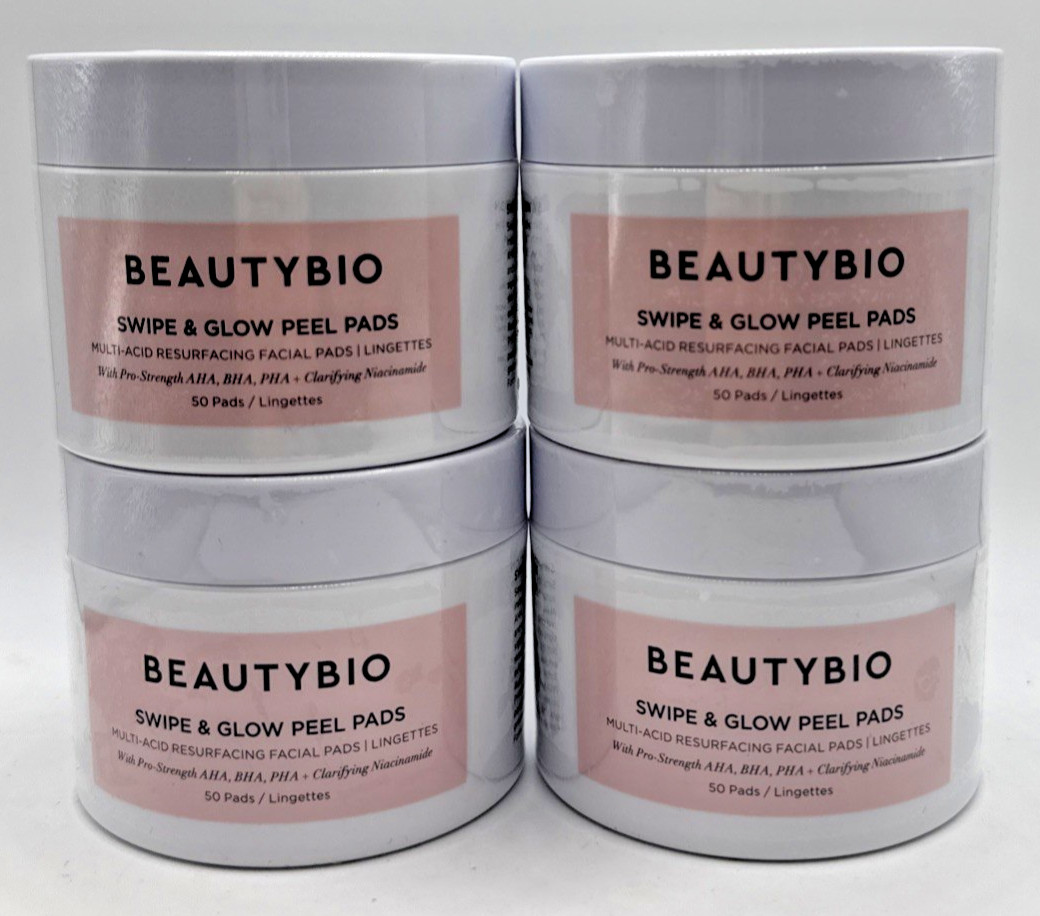4x BeautyBio Swipe & Glow Peel Pads Multi-Acid Resurfacing Facial Pads 50 Pads