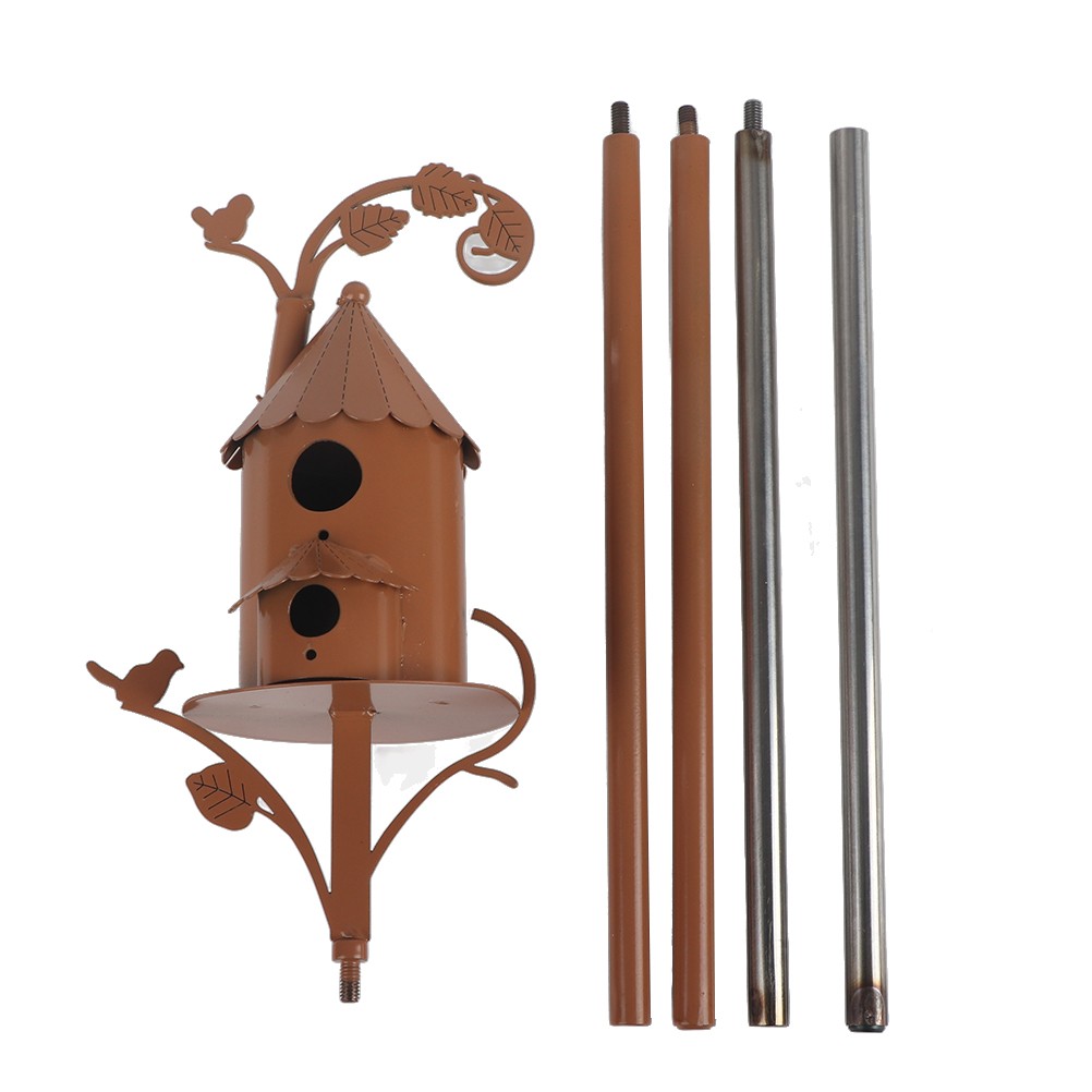Metal Bird House with Pole Metal Art Cottage Bird House Stakes Hummingbird House
