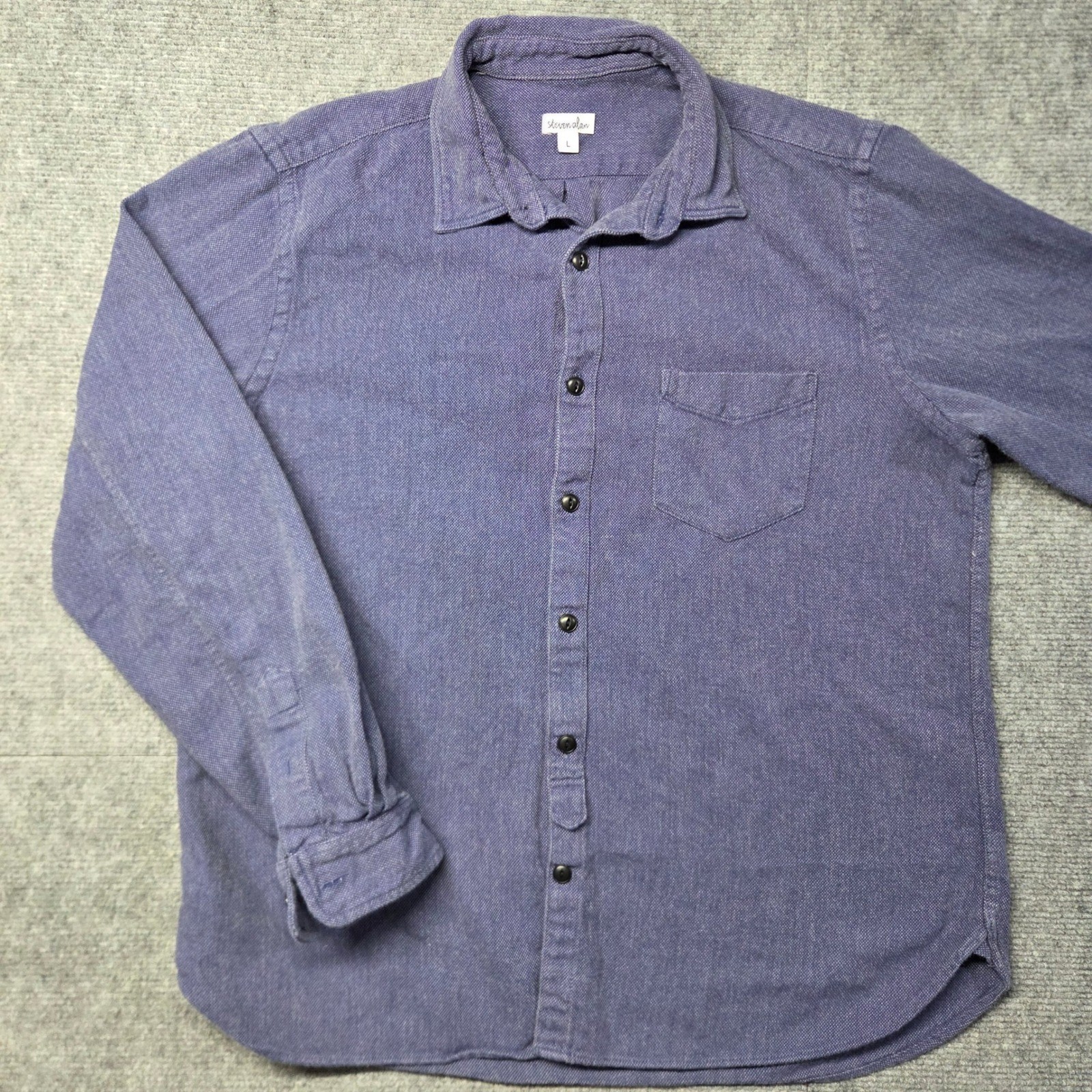Steven Alan Shirt Mens L Made in USA Blue Oxford Textured Cotton Button Up