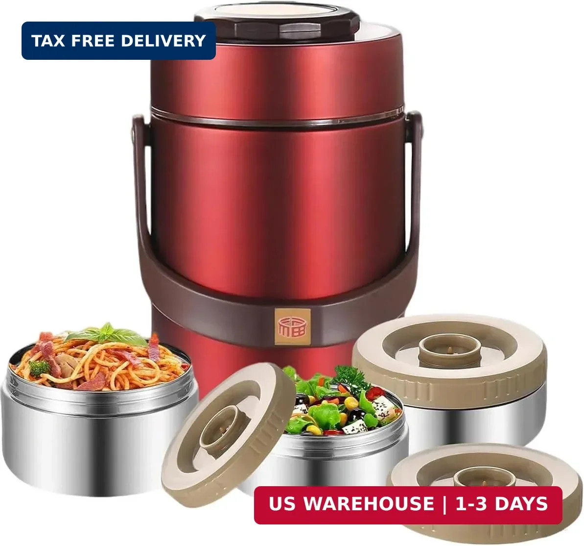 67oz Vacuum Insulated Lunch Food Container for Hot Food, 3 Tier Stackable