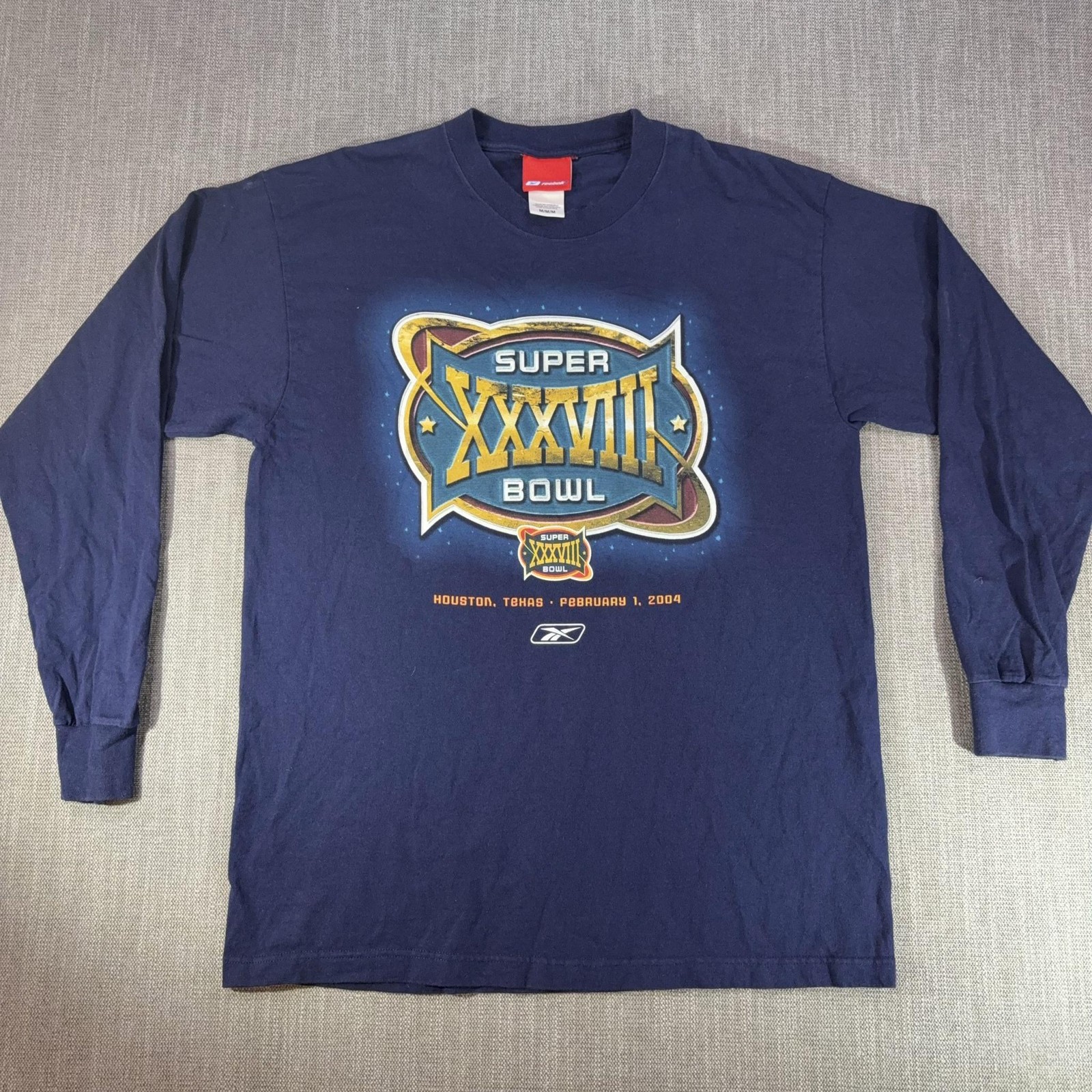 Vintage Super Bowl XXXVIII Shirt Mens M Blue NFL Football Reebok 2000s