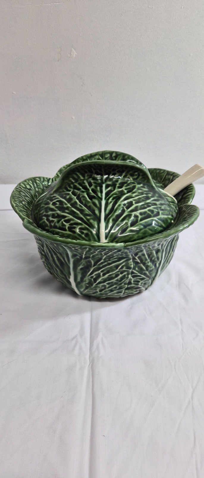 Vintage Subtil Portugal green cabbage leaf soup tureen with laddel Vintage Subtil Portugal green cabbage leaf soup tureen with laddel