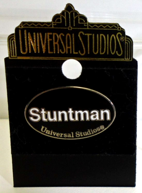 Vtg Universal Studios STUNTMAN Logo Lapel Pin w/ Backer \'90s Movies BLK/WHT