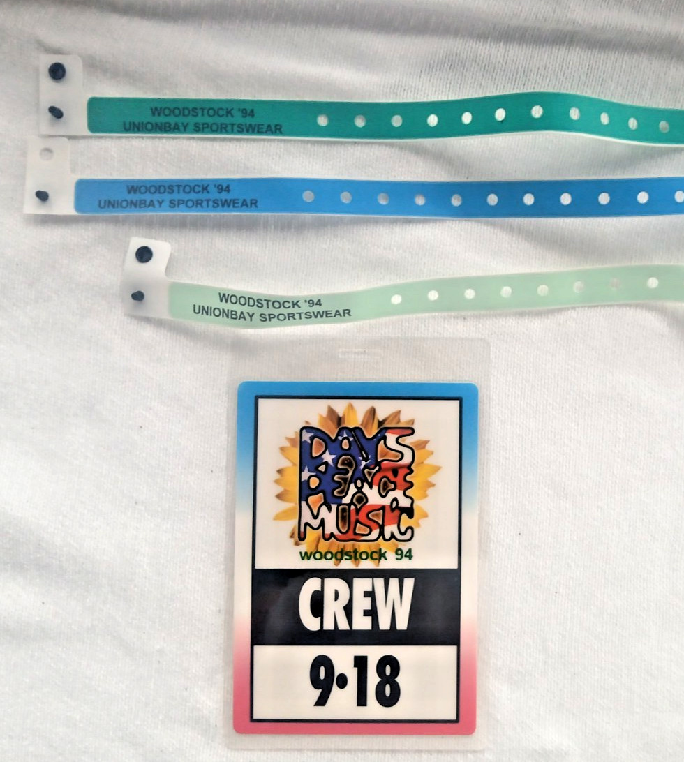 Woodstock 1994 Backstage Crew Pass Laminated and 3 wrist bands lot 4pcs