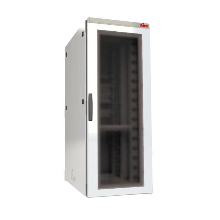 Palm-sized miniature rack for network devices: Nitto Kogyo Server Rack New Japan
