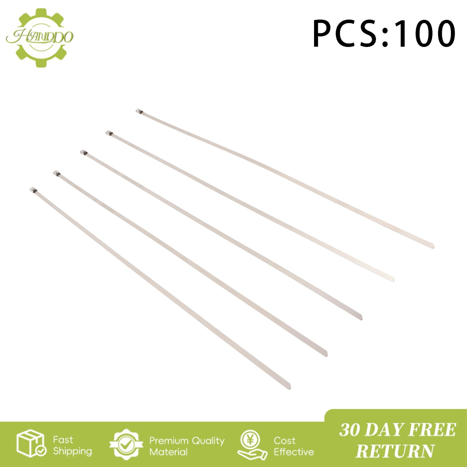 18in Metal Cable Zip Ties, Stainless Steel Zip Ties, 270 Lbs Self-Locking, 100Pc