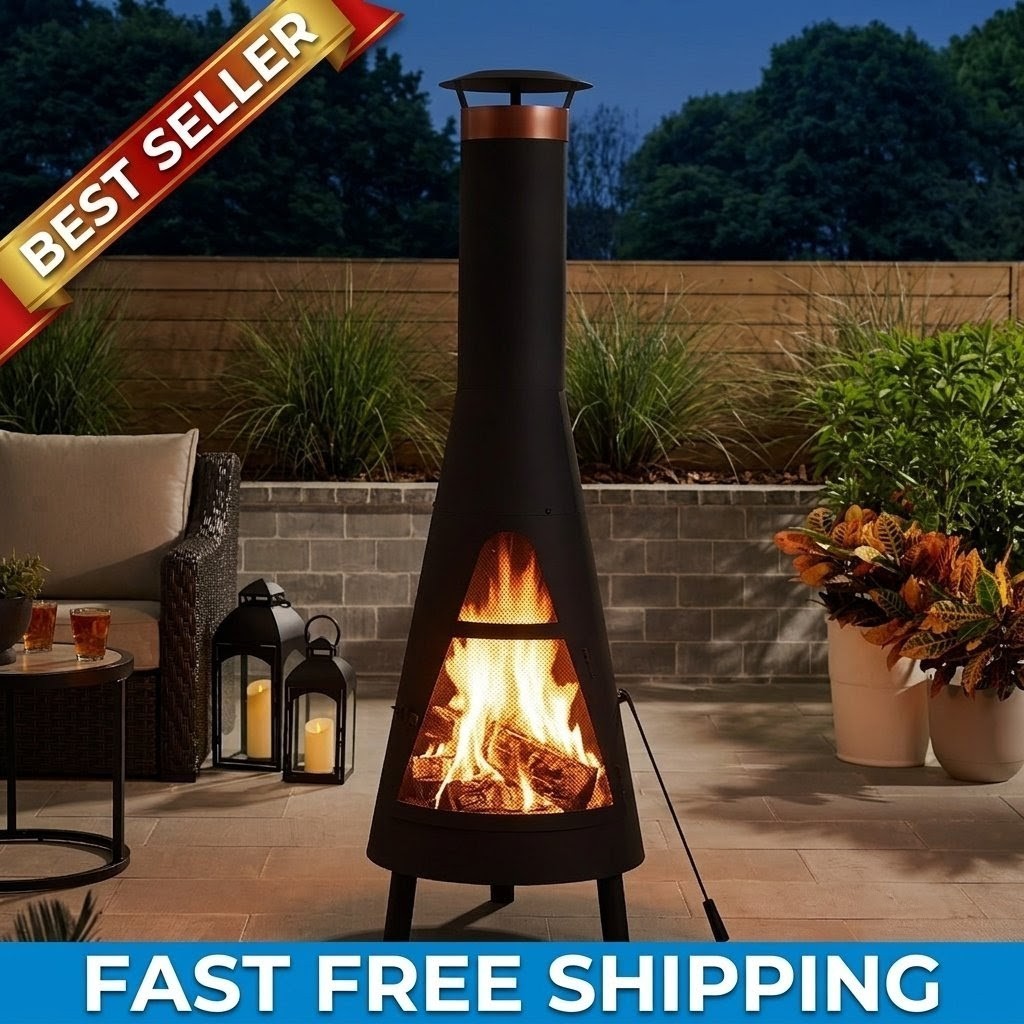 Stylish Elite 67” Black Steel Wood Burning Chiminea for Outdoor Patio Warmth Stylish Elite 67” Black Steel Wood Burning Chiminea for Outdoor Patio Warmth