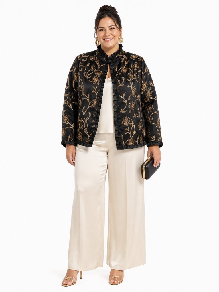 Vintage Alex Kim Floral Brocade Black Gold Art To Wear Jacket Plus Size 2X