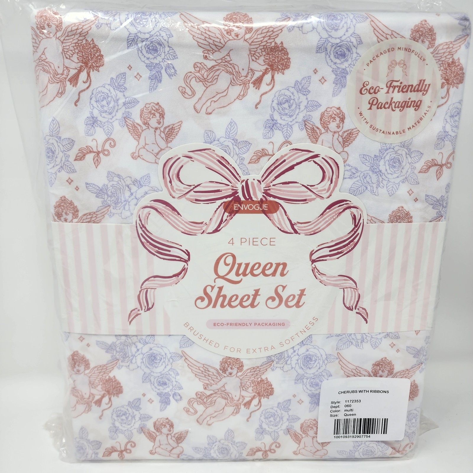 Cherubs & Ribbons QUEEN Sheet Set Floral & Angel Print Extra Soft ENVOGUE NEW