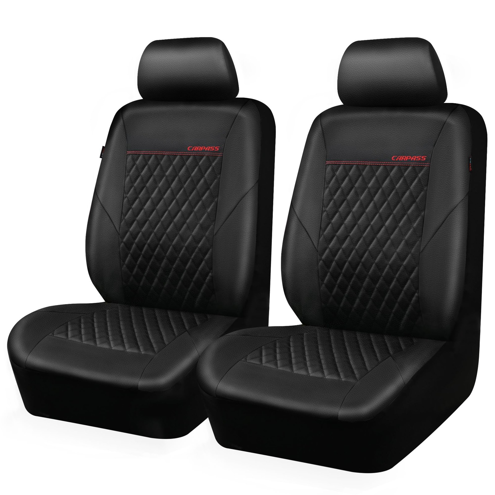 CAR PASS Quilting Leather Seat Cover Two Partial Set (Two Front), All Black