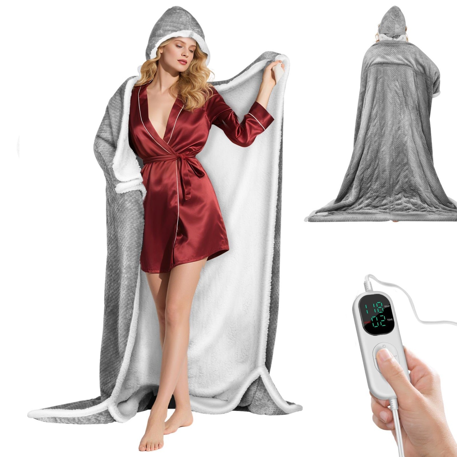 Heated Wearable Blanket with Foot Pockets, Sleeves & Hood - Cozy 50\