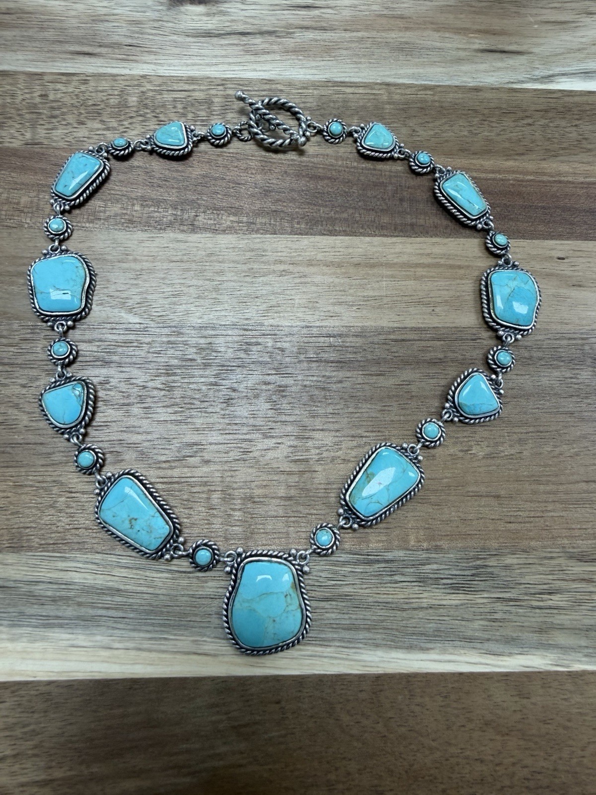 😍925 sterling navajo/Zuni multi shape turquoise braided bezel necklace 17” L961