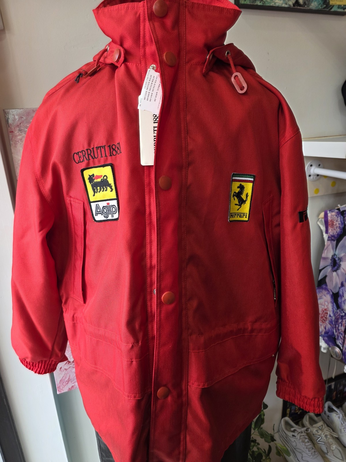 Vintage Cerruti 1881 Ferrari Formula 1 F1 Team Jacket NWT Agip Racing Red Coat M