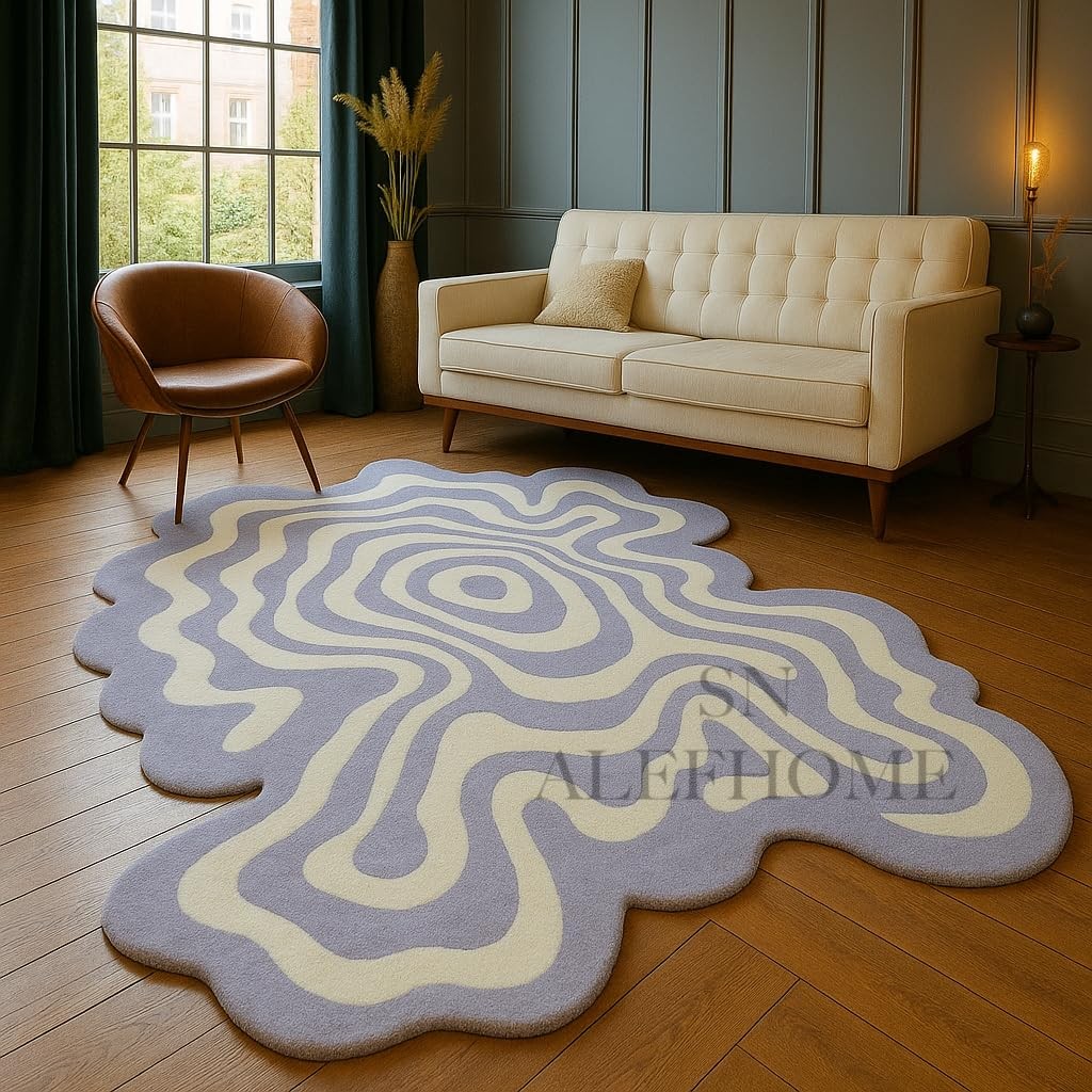 Premium Hand-Tufted Wool Rug 3×3 ft – Irregular Organic Shape with 3D Optical...