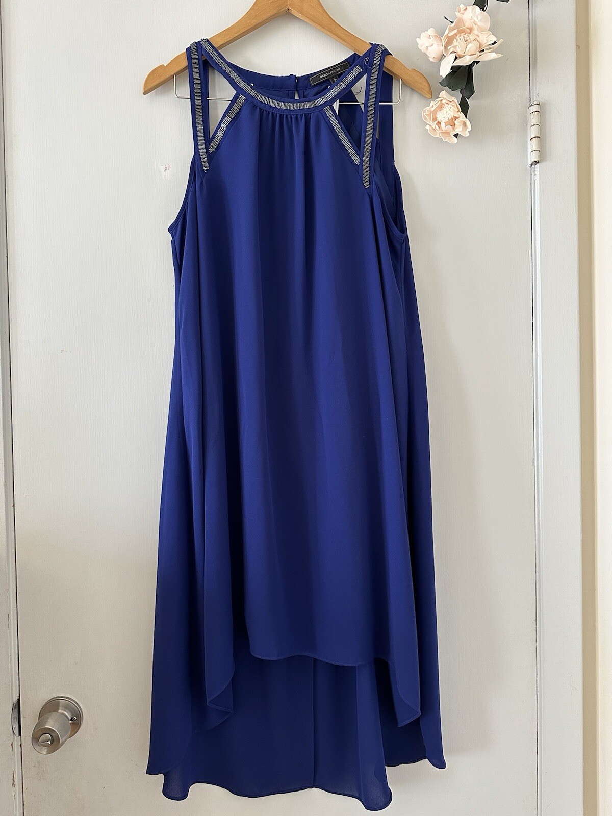 NWD BCBG MAX AZRIA Womens sz M ORIENT BLUE JACQLYN SLEELESS DRESS 