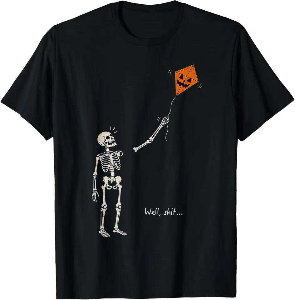 Well Skeleton Holding Kite Gothic Halloween T-Shirt