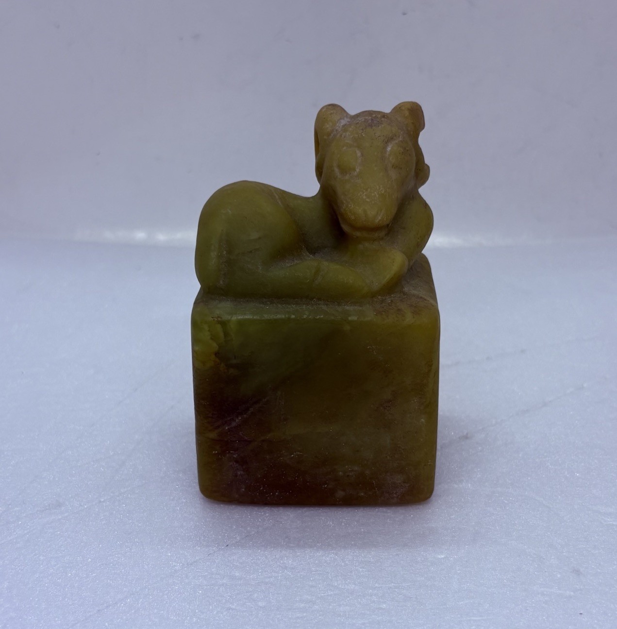 Vintage Chinese Seal Stamp Soap Stone Sheep Zodiac Paperweight Art Heavy Decor B