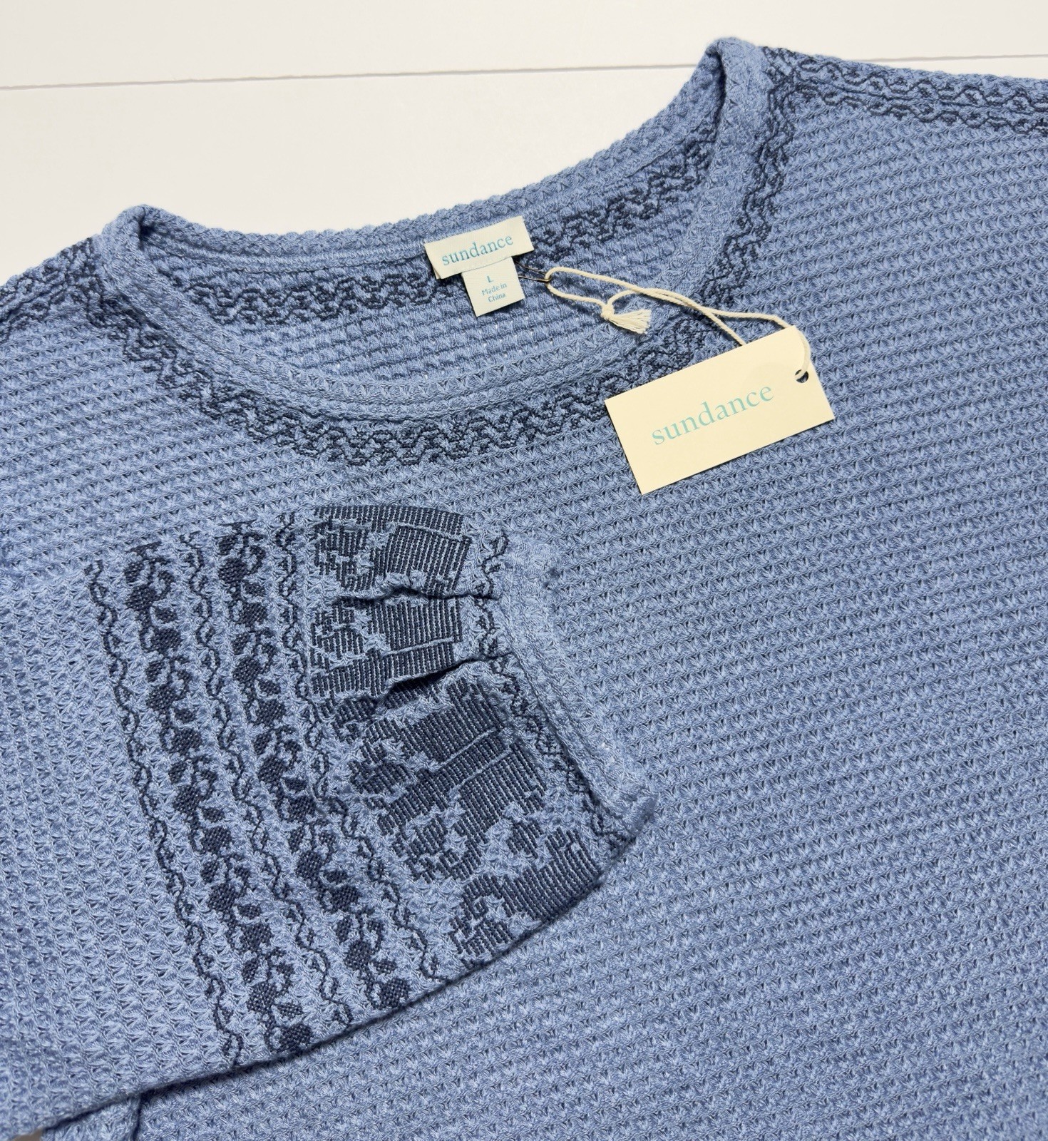 NWT Sundance Embroidered Pullover Sweater Blouse Blue Boho Relaxed Peasant L NWT Sundance Embroidered Pullover Sweater Blouse Blue Boho Relaxed Peasant L
