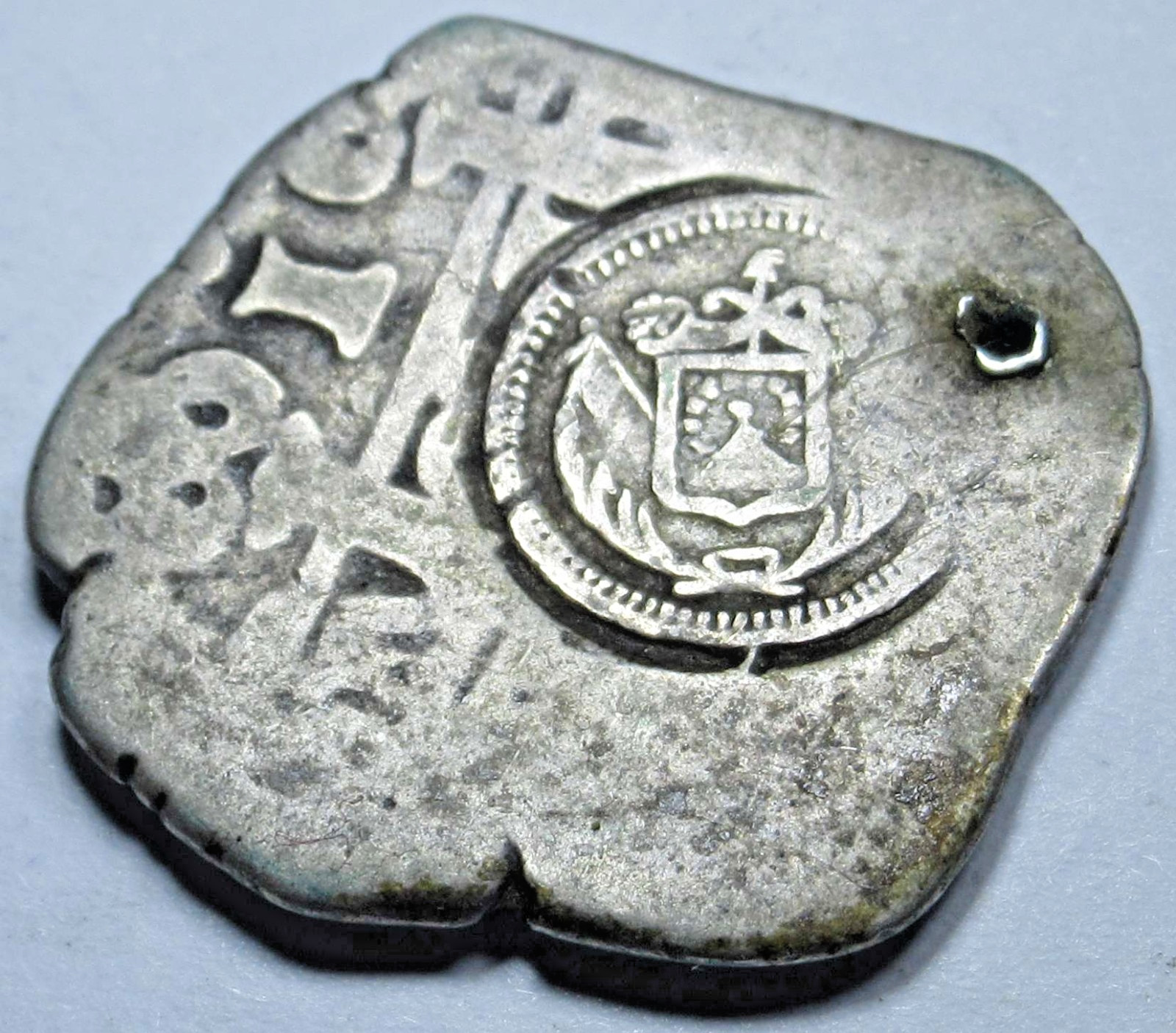 El Salvador Countermark 1700\'s Spanish Peru 1 Reales Counterstamp Cob Coin