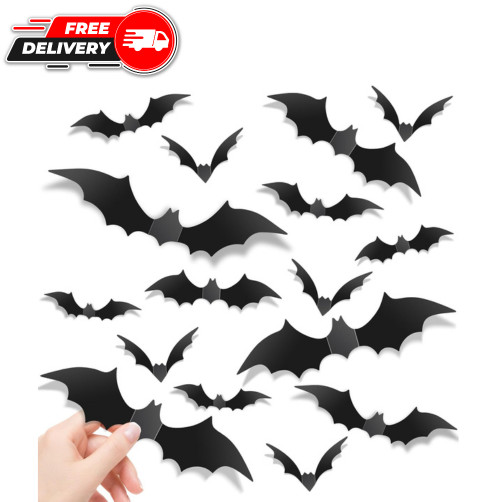 140Pcs Bats Stickers PVC 5 Sizes 3D Bats Wall Decord for Halloween Decorations