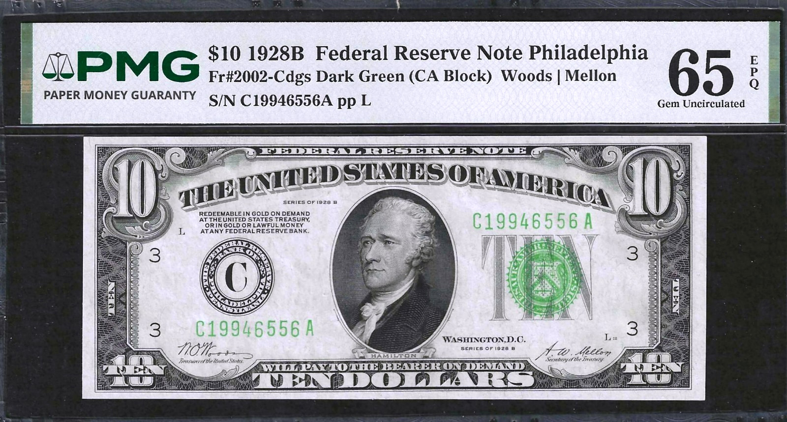 1928-B $10 PHILADELPHIA ~ FR-2002-C ~ PMG GEM CRISP UNCIRCULATED 65 EPQ 1928-B $10 PHILADELPHIA ~ FR-2002-C ~ PMG GEM CRISP UNCIRCULATED 65 EPQ