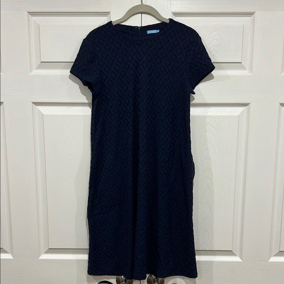 J.McLaughlin Swing Dress Duval Diamond Jacquard Short Sleeve Navy Size Small