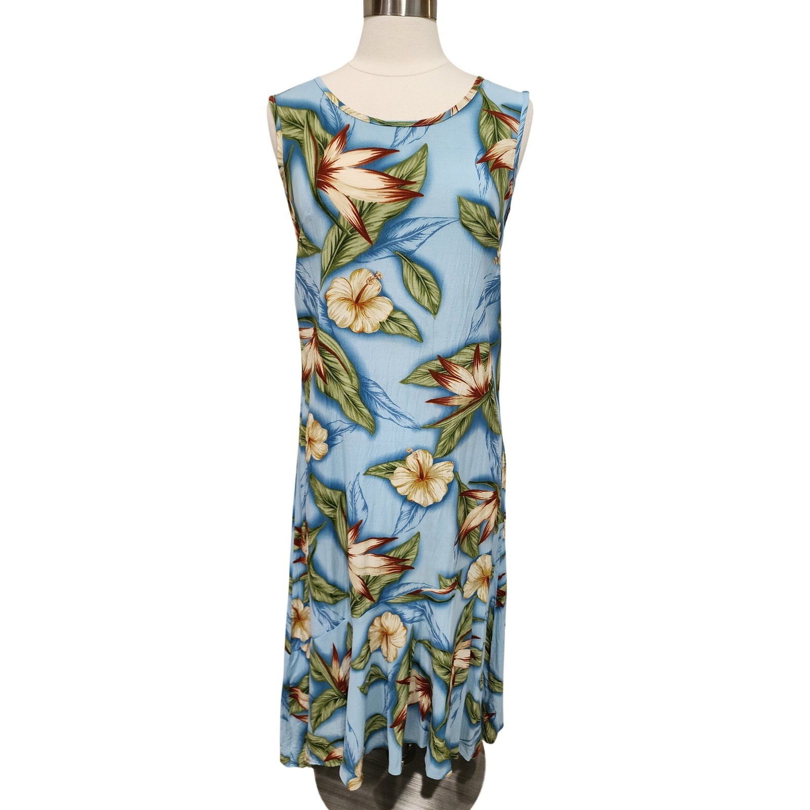 Vintage Hilo Hattie Hawaiian Maxi Dress Tropical Rayon Vacation 90s size Small