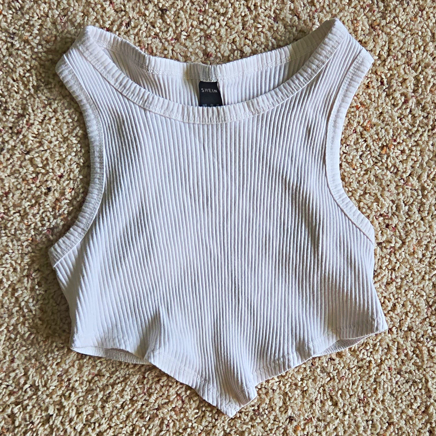 SHEIN White Rib Cropped Tank Top Round Neck Stretch Sleeveless Size S SHEIN White Rib Cropped Tank Top Round Neck Stretch Sleeveless Size S