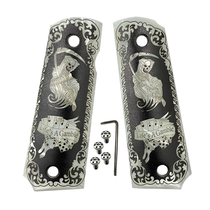 1911 Grips Full-Size Custom Gun Grips 1911 Full size Grips Engraved Grim Reaper