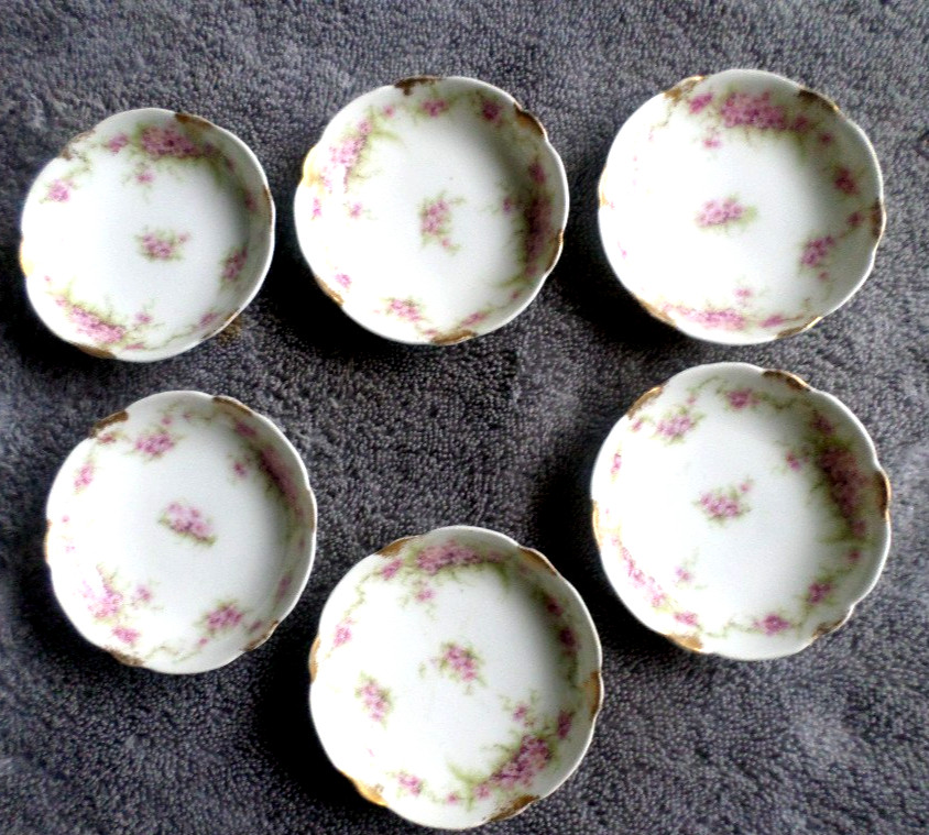 Vintage Theodore Haviland Butter Pats 6 PINK Flowers GOLD Accent Vintage Theodore Haviland Butter Pats 6 PINK Flowers GOLD Accent
