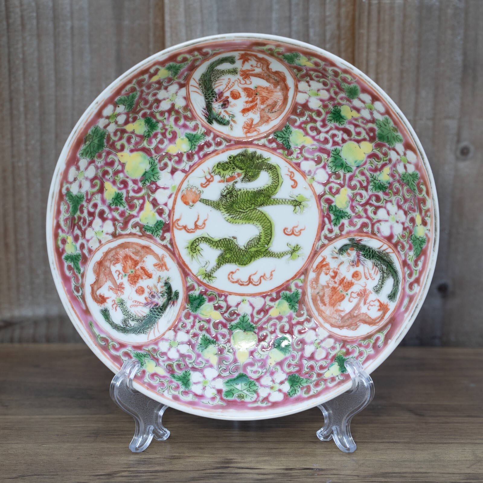 A Rare and Unusual Chinese 19th Century Red Dragon Plate 18cm Diameter A Rare and Unusual Chinese 19th Century Red Dragon Plate 18cm Diameter