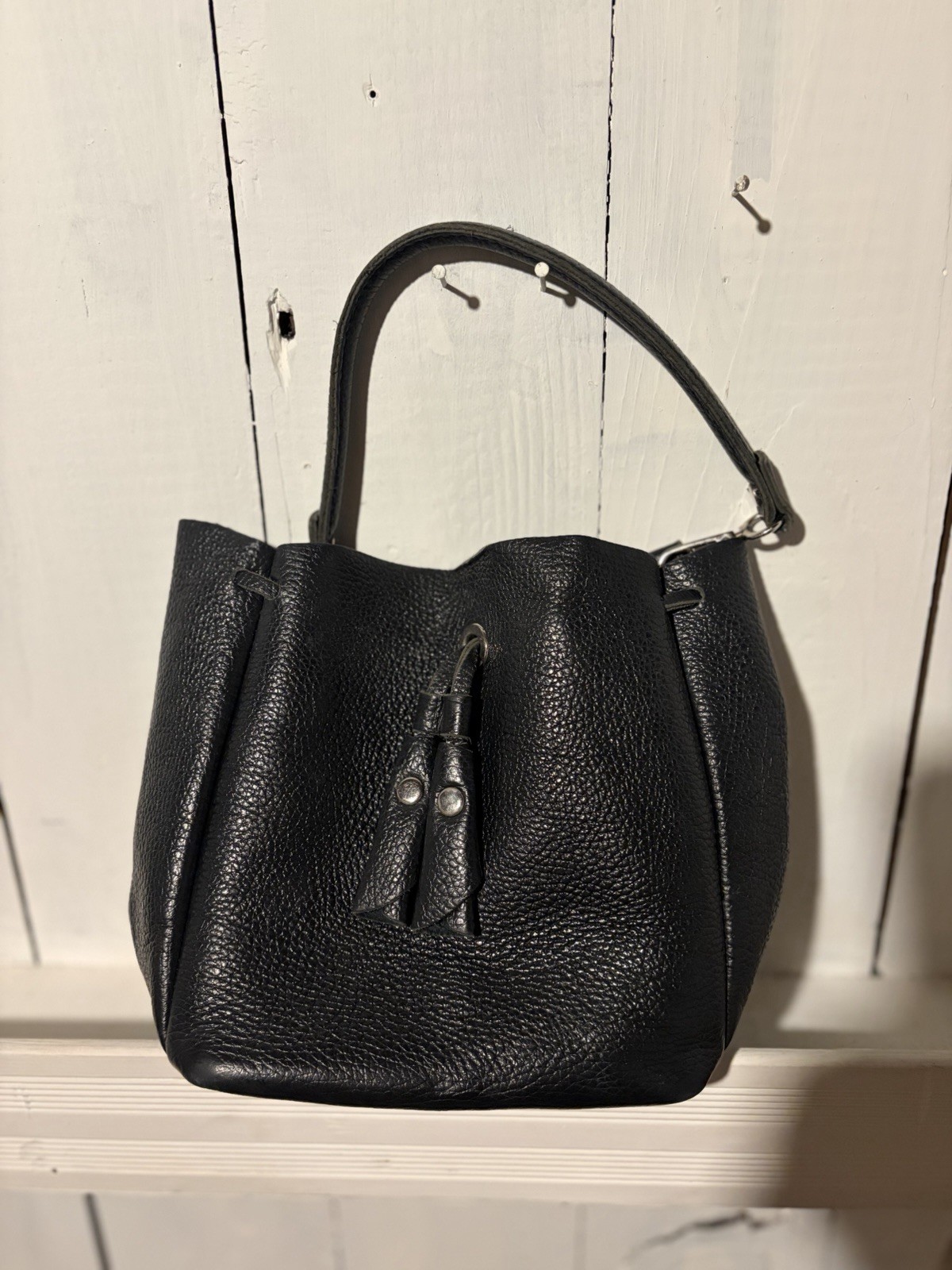 Andrea Cardone Italia Black leather crossbody tassle drawstring purse Size Small