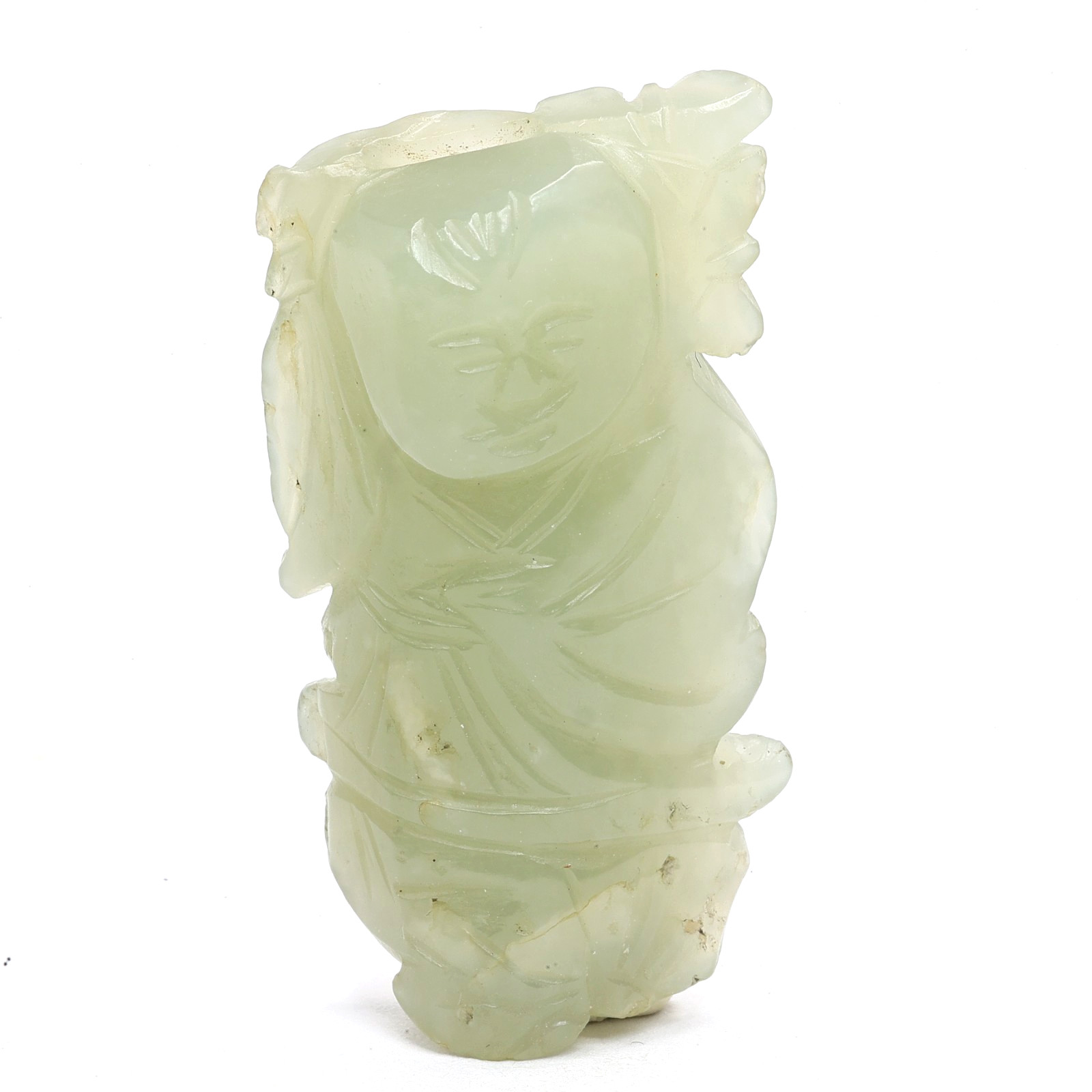 Antique 18 C Chinese Qing Dynasty Hetian Nephrite Jade Boy Holding Lotus Figure Antique 18 C Chinese Qing Dynasty Hetian Nephrite Jade Boy Holding Lotus Figure