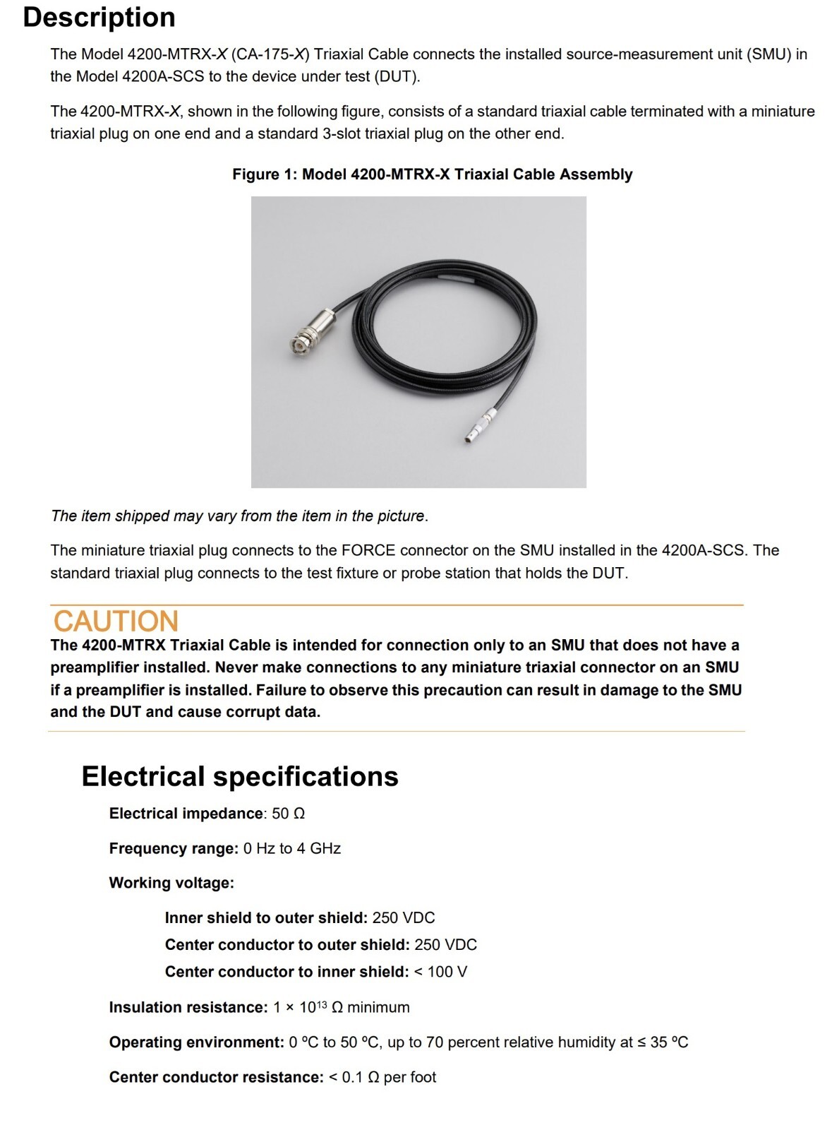 Keithley 4200 Cable CA-175-2C Mini Triax To Triax Cable Assembly 2 Meters