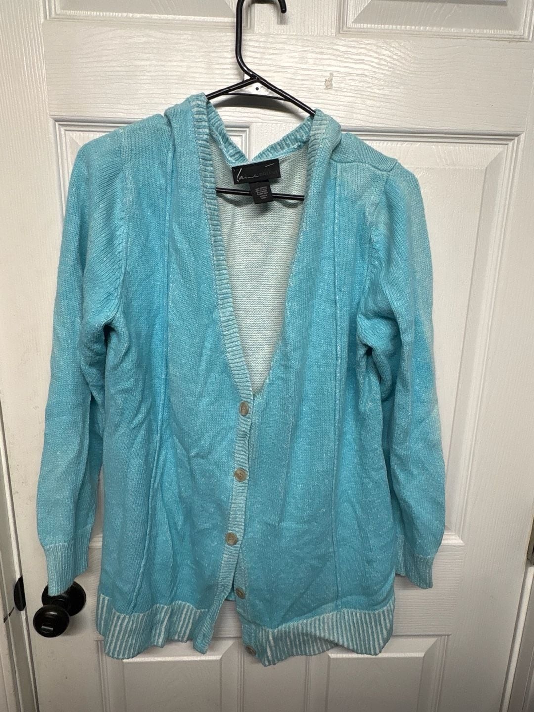 Lane Bryant Cardigan Size 18/20 Blue Button Up Knit Hooded Sweater