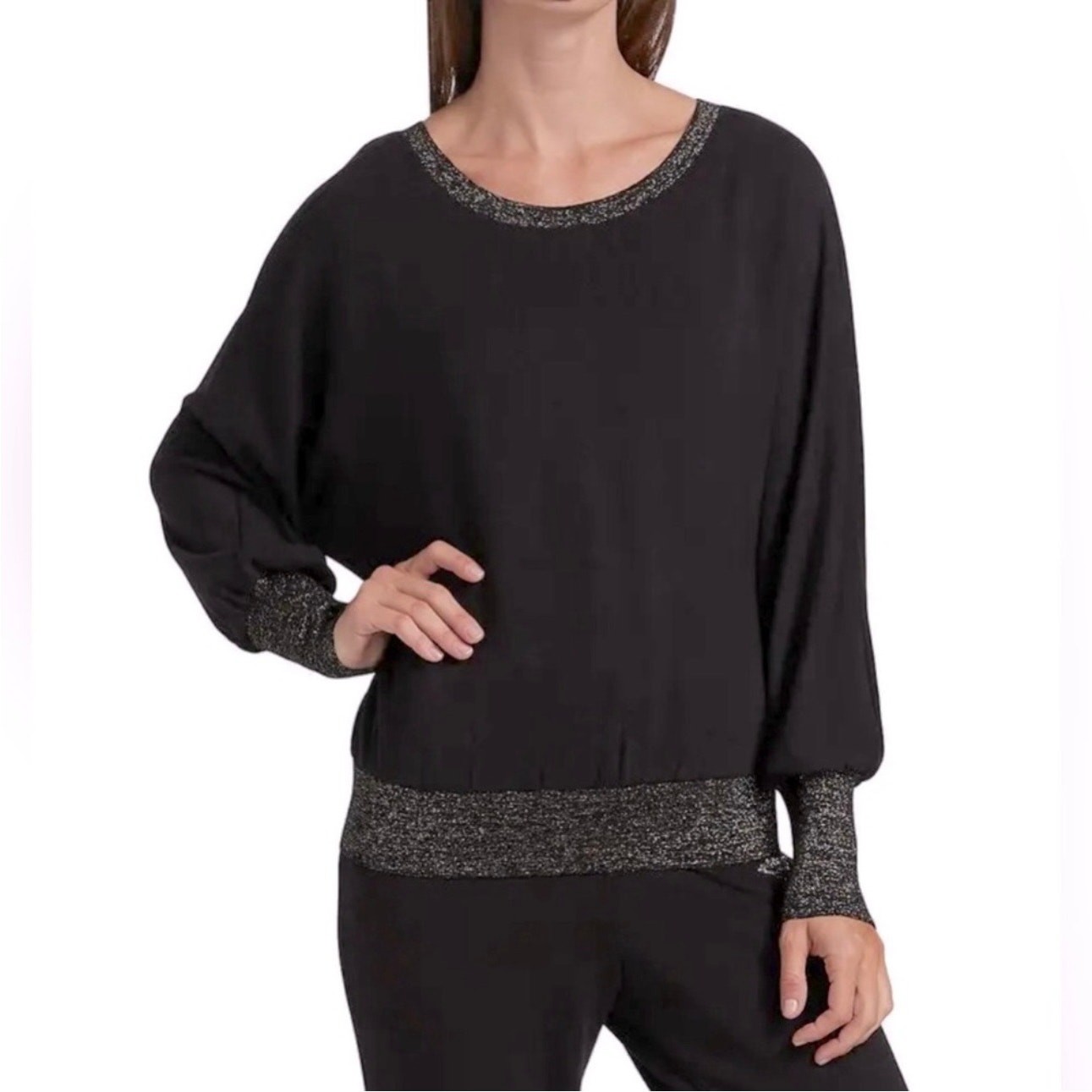 NWT Ramy Brook Hilary Metallic Trim Sweater Women\'s Black Gold Size Small