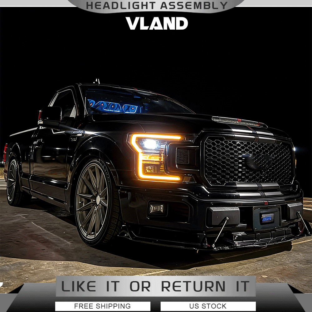 2*VLAND FULL Black LED Headlights DRL For 2018-2020 Ford F-150 W/Sequential Turn 2*VLAND FULL Black LED Headlights DRL For 2018-2020 Ford F-150 W/Sequential Turn