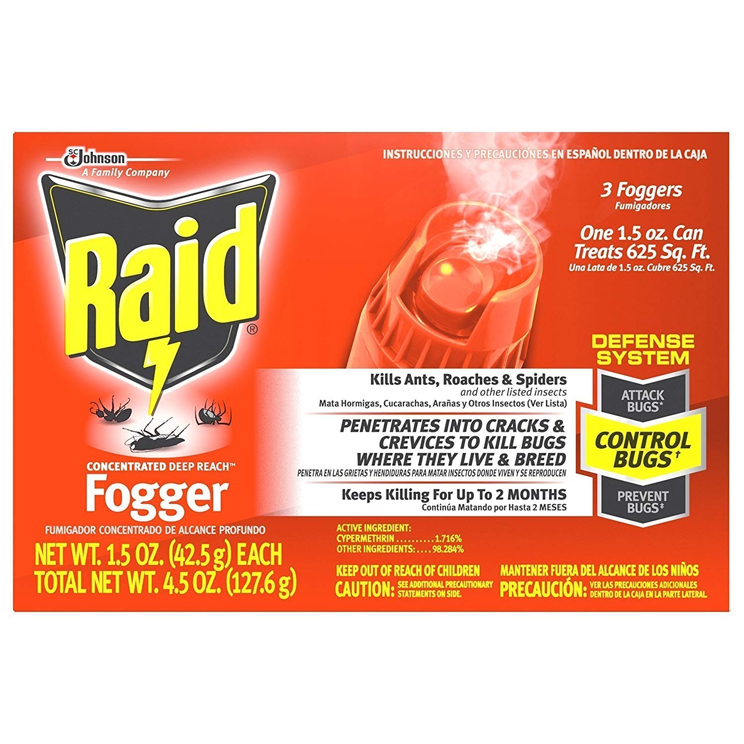 RAID® CONCENTRATED DEEP REACH-FOGGER for ROACHES-FLEAS-ANTS 1.5 OZ-3 PACK
