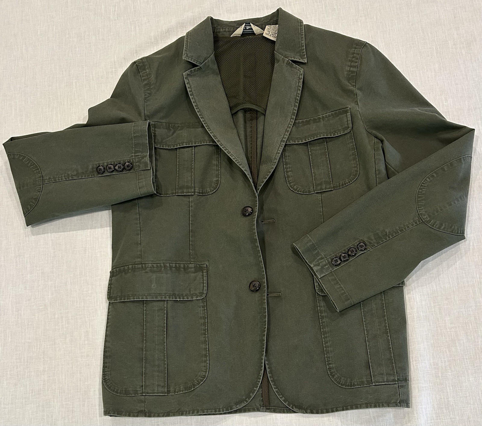 L.L.Bean Men\'s Green Safari Jacket Lined Button Front Pockets  38-Short